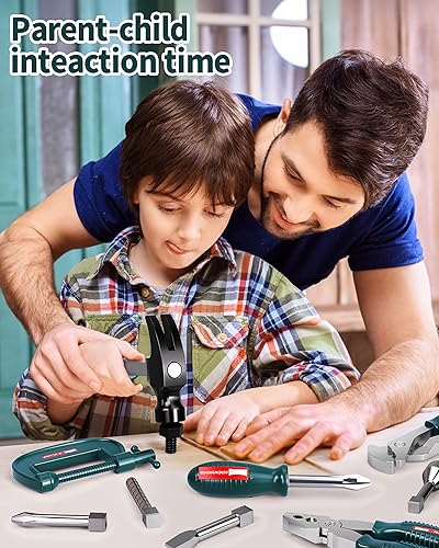 Vista 16 de Deejoy - Juego de herramientas con caja de herramientas y taladro de juguete electrónico, kits de construcción de simulación para niños de 3 a 5