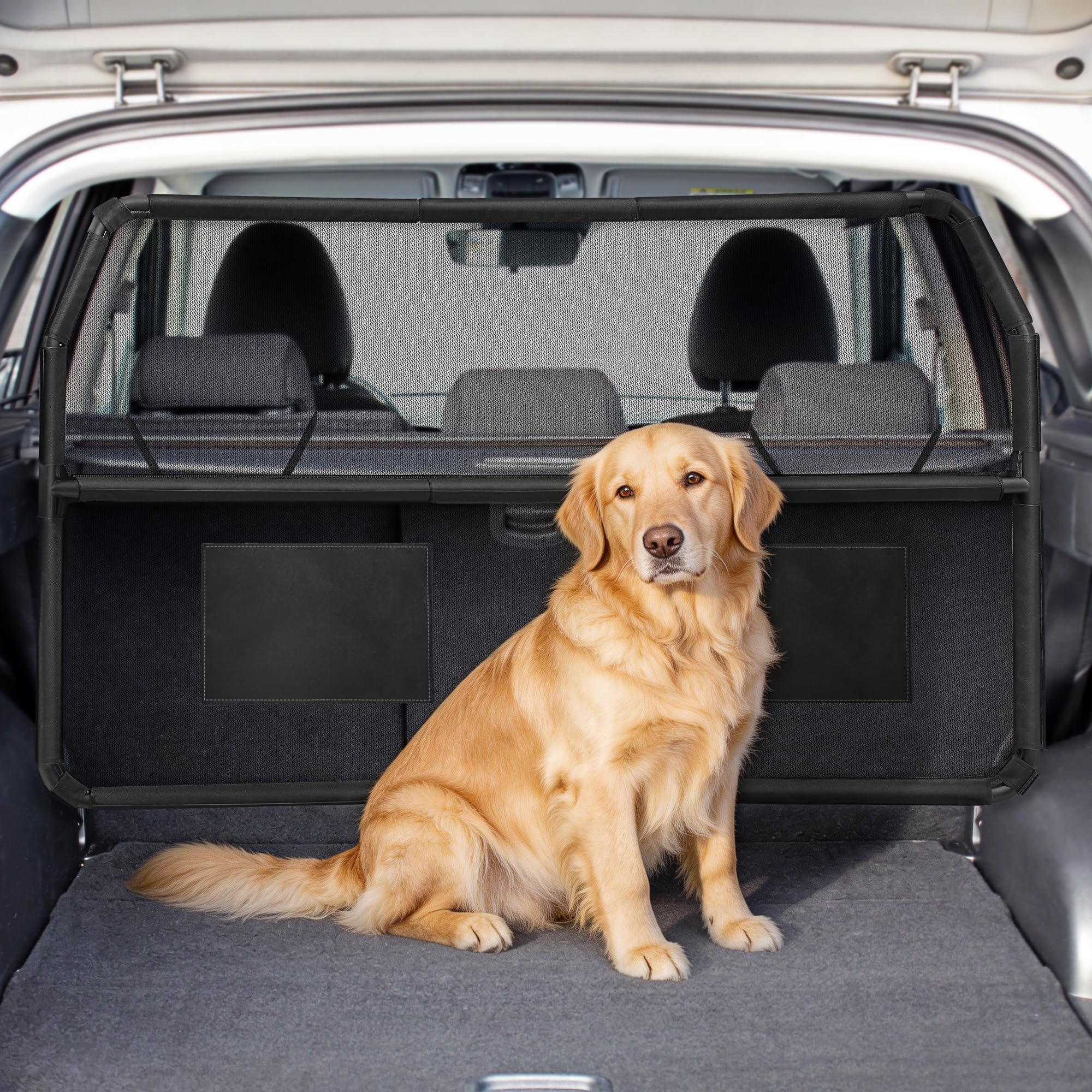 Sunexinlo Barriera per auto per cani, per SUV, bagagliaio e bagagliaio, universale, per animali domestici, larga 127 cm, con rete trasparente per piccoli camion, SUV e veicoli di medie dimensioni
