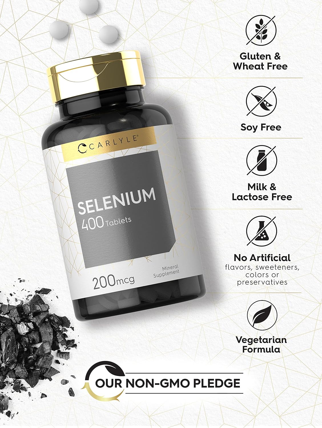 Selenium 200mcg | 400 Tablets | Vegetarian, Non-GMO & Gluten Free Supplement | by Carlyle : Health & Household