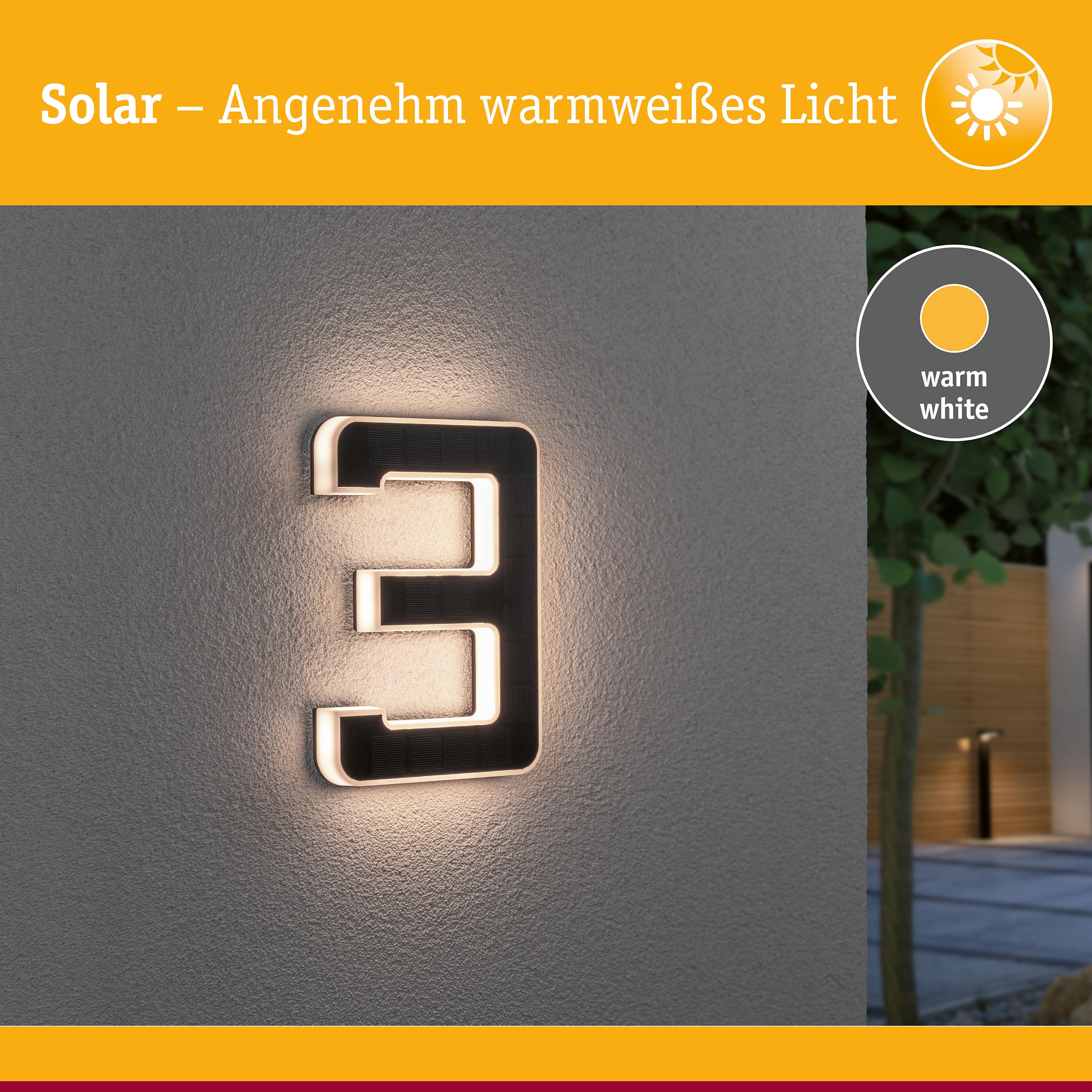 Paulmann 79844 LED Solar Hausnummer 3 IP44 Warmweiß Akku wechselbar incl. 1x0,2 Watt Solarleuchte Schwarz Solarlampe Kunststoff Solarlicht 3000 K
