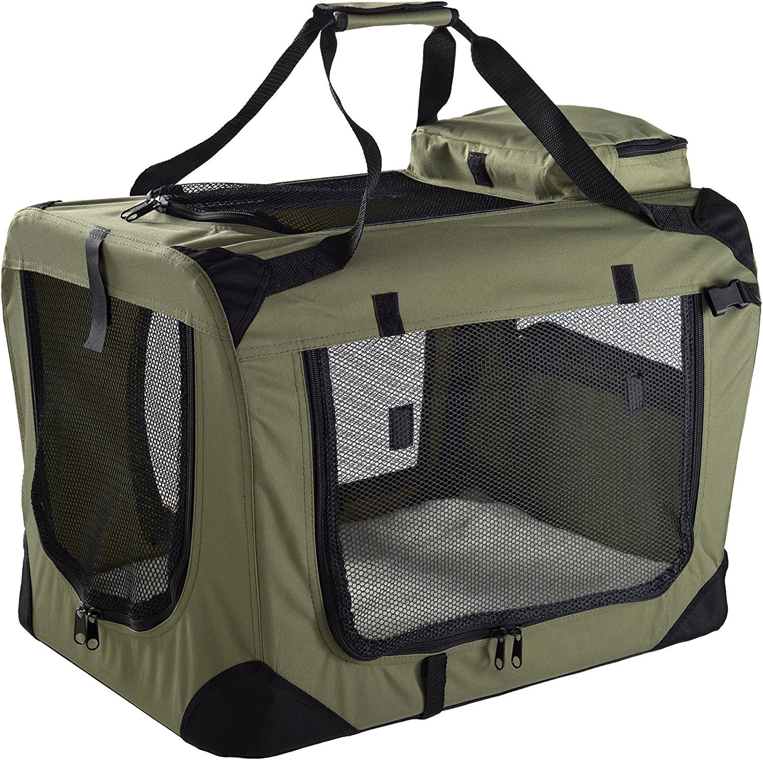 MOOL Lightweight Fabric Pet Carrier for Cats, Dogs and More with Fleece Mat and Food Bag, Green