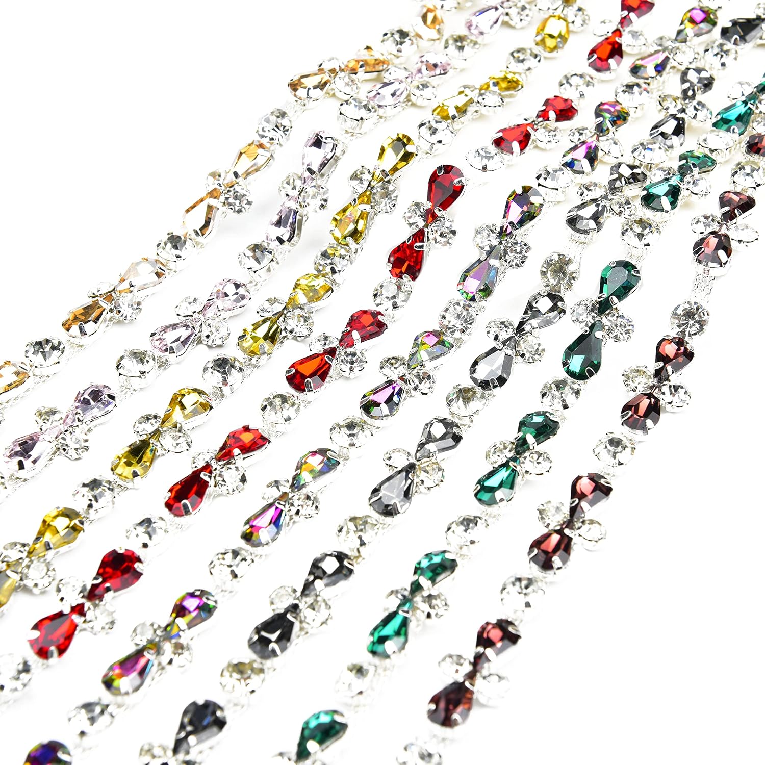 1 Yard Rhinestone Trim Red Butterfly Crystal Rhinestone Chain Rhinestone Applique for DIY Decoration & Bridal Embellishment (Colorful)