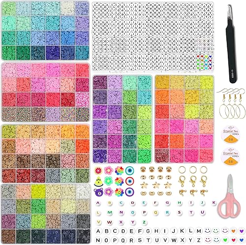 LIS HEGENSA Kit de fabricación de pulseras de cuentas de arcilla de 144 colores, 21000 cuentas de arcilla y 1400 cuentas de letras, cuentas heishi