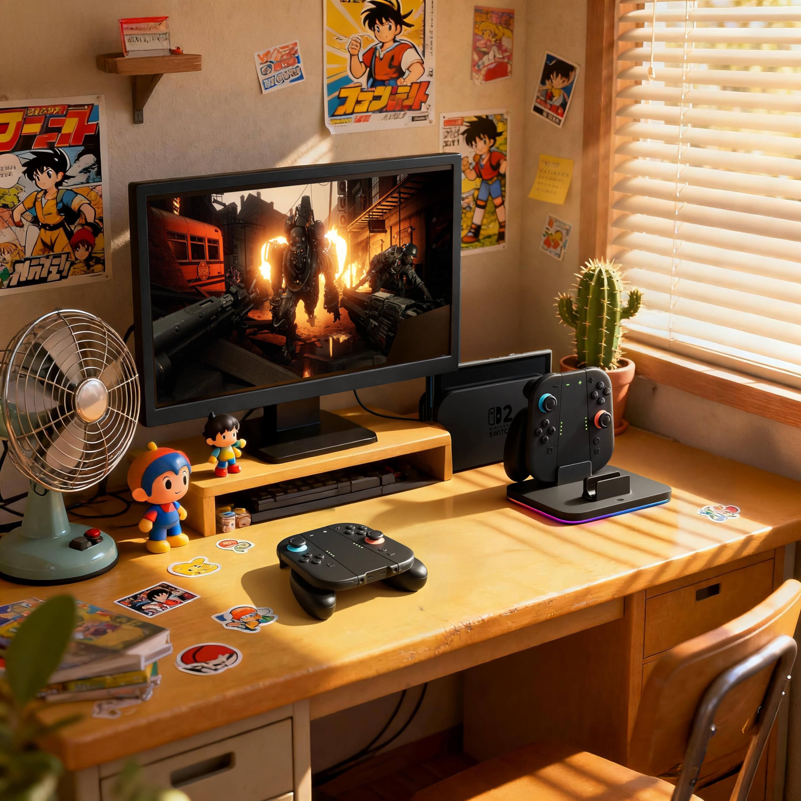 COOWPS Interruttore 3 in 1 2 presa e dock di ricarica per Nintendo Switch 2 Joy-Con 2025, con impugnatura ergonomica confortevole, forte forza magnetica, dock di ricarica veloce, 9 modalità di luce