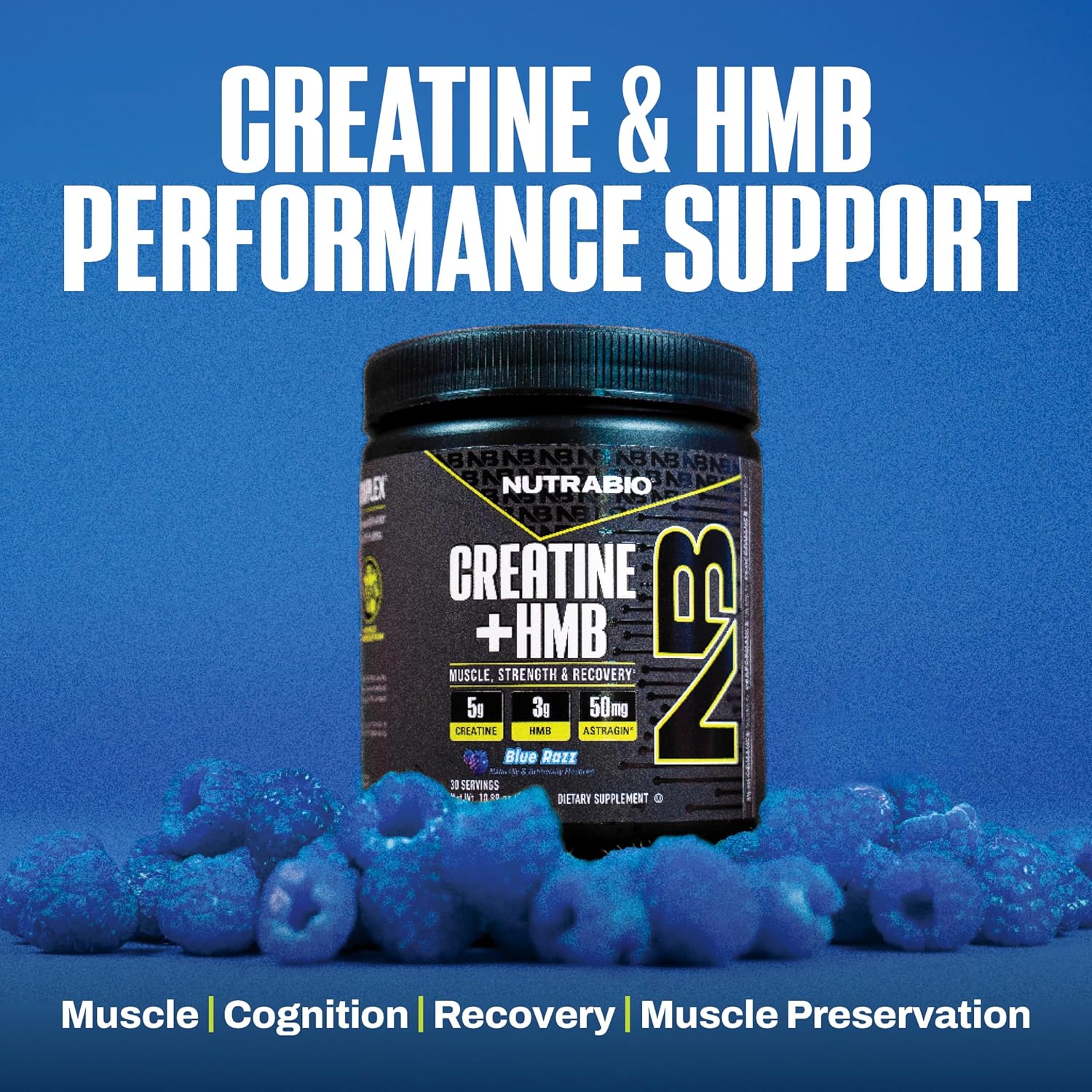 NutraBio Creatine + HMB- Creatine Monohydrate with HMB Powder for Muscle Growth, Increased Strength- 30 Servings (Blue Razz) - Image 7