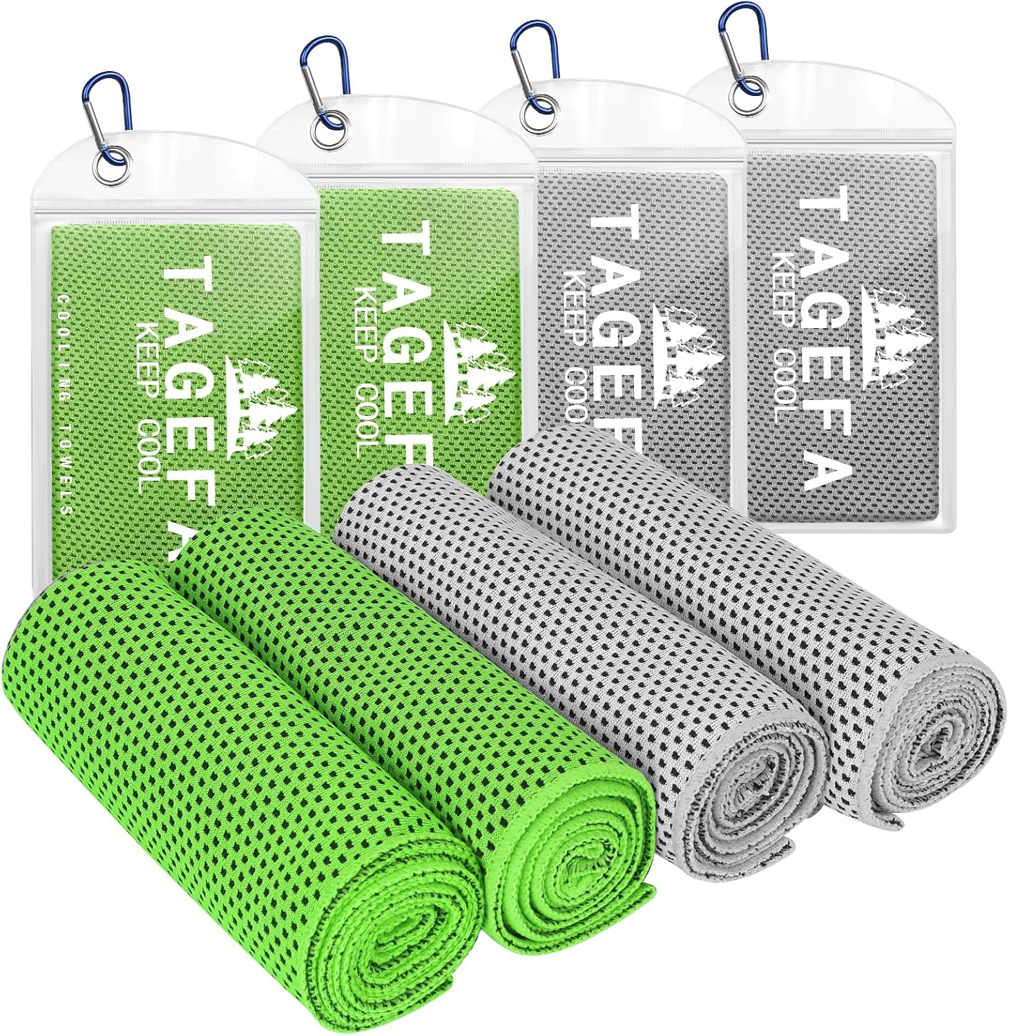 Pack of 4 Cooling Towels 40" x 12" with Carrying Pouch, Cold Sport Towels, Soft Breathable, Quick Cool Towel, for Bowling, Yoga, Travel, Camping, Golf, Football, Hiking, Outdoor Work