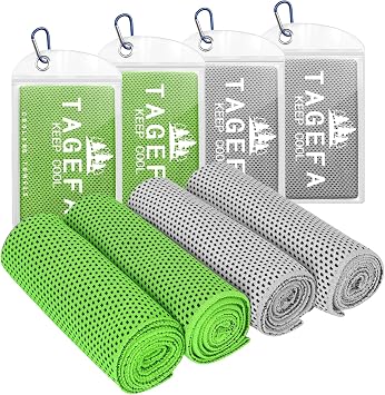 Pack of 4 Cooling Towels 40" x 12" with Carrying Pouch, Cold Sport Towels, Soft Breathable, Quick Cool Towel, for Bowling, Yoga, Travel, Camping, Golf, Football, Hiking, Outdoor Work