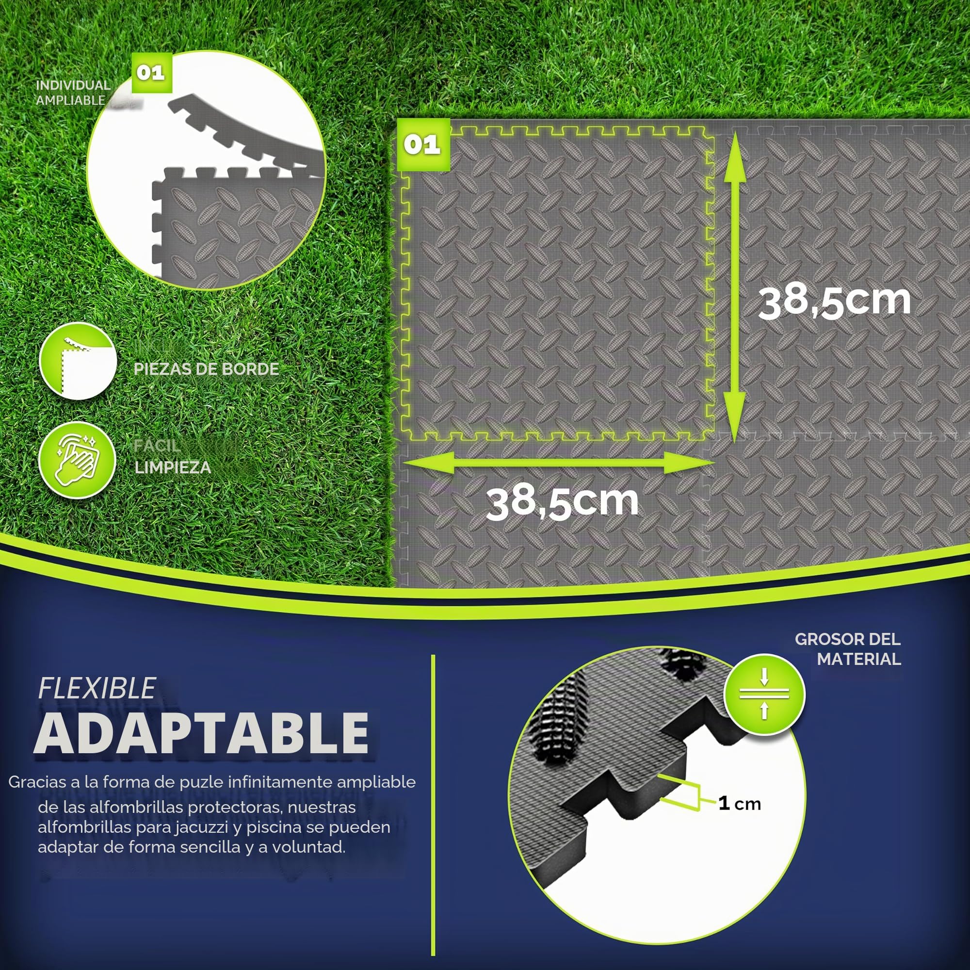 tillvex® Juego de 24 alfombrillas de protección para piscina | Alfombrilla para piscina y piscina infantil | Alfombrilla de piscina al aire libre | Alfombrilla de protección térmica para piscina |