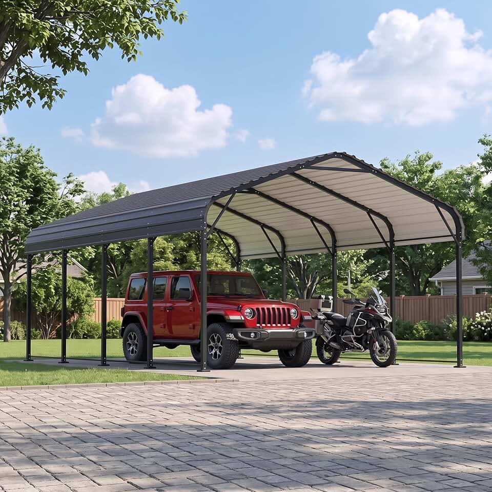 12x20FT Metal Carport, Galvanized Steel Car Garage Shelter