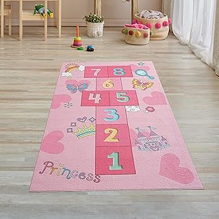 Teppich-Traum Tapis Princesses Jeu de Saut pour Filles | Papillons & cœurs en Rose, 80x150 cm