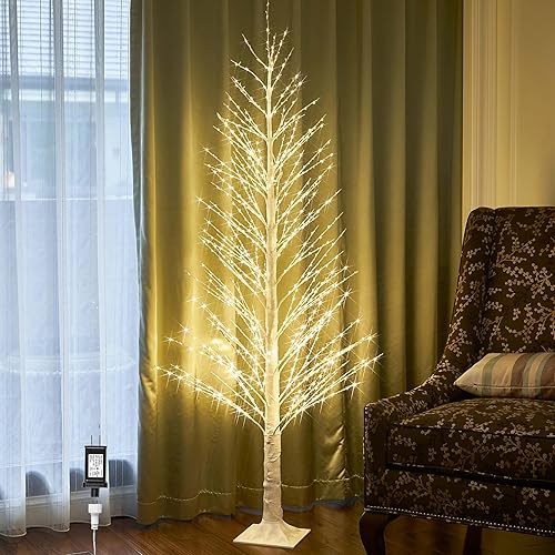 LITBLOOM Árbol alpino iluminado de 6 pies, 810 luces LED, árbol de ramita blanca con luces enchufable para interiores y exteriores, hogar, Acción de