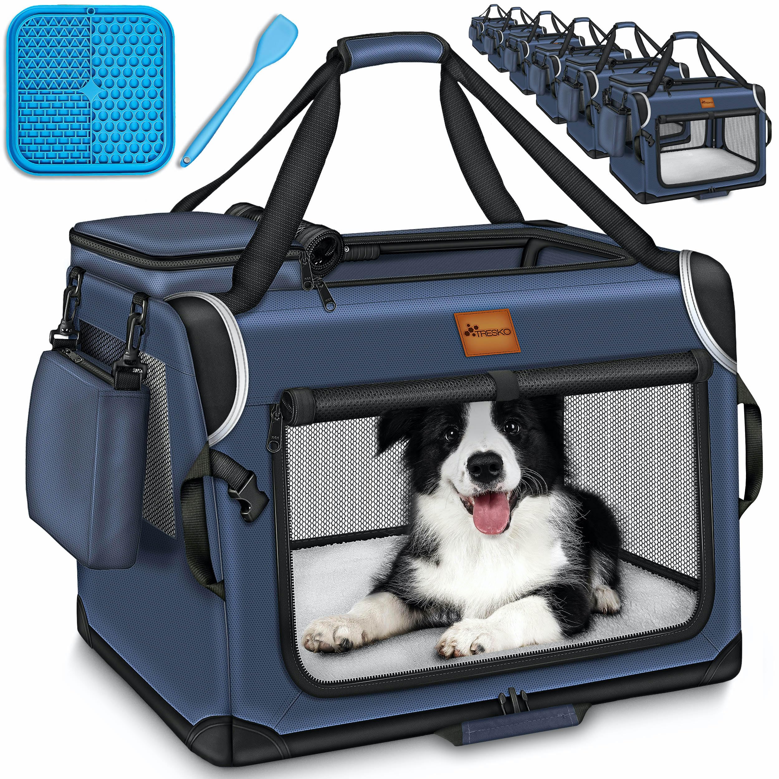 TRESKO® Folding Dog Crate with Leakage Mat, Spatula and Reflectors S 50 x 34 x 34 cm, Carrier for Small and Large Dogs