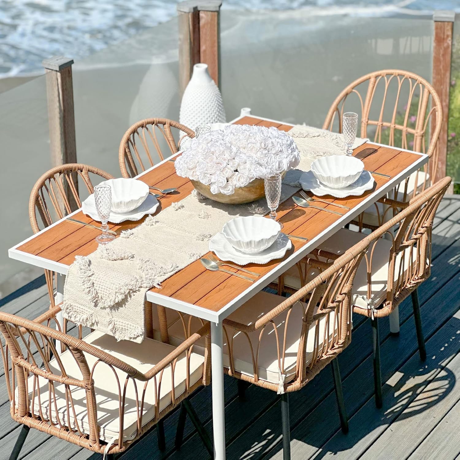 YITAHOME 7 Pieces Outdoor Patio Dining Set, Rattan Wicker Patio Dining Chair & Table Set for 6 People, Sectional Conversation Set with Umbrella Hole for Patios, Backyard, Balcony, Garden, Lawn YITAHOME 7 Pieces Outdoor Patio Dining Set, Rattan Wicker Patio Dining Chair & Table Set for 6 People, Sectional Conversation Set with Umbrella Hole for Patios, Backyard, Balcony, Garden, Lawn