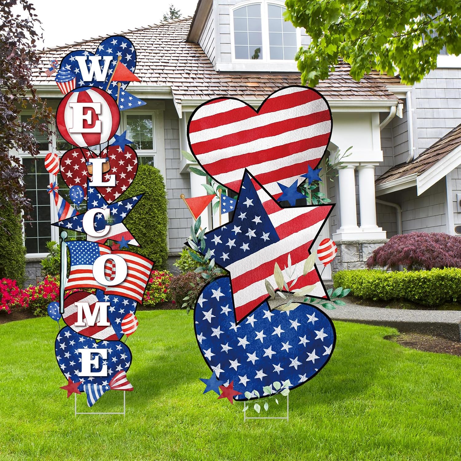 Amazon.com : Memorywuu 2 Sets 4th of July Yard Signs Patriotic Welcome ...