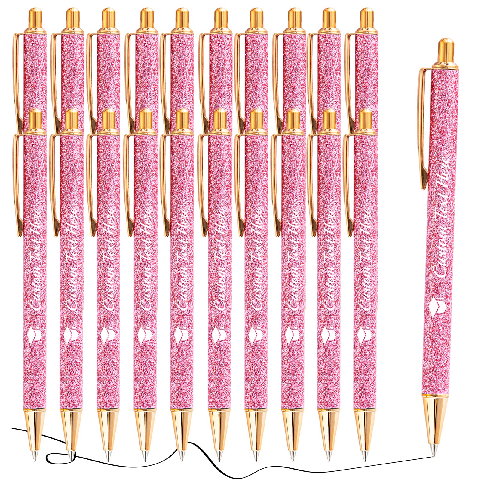 Aolun 20 Personalised Pens with Name Custom Glitter Pen Bulk Customised Retractable Ballpoint Pens with Text Message for Women Nurses Writing Birthday Business Graduation_Black Ink