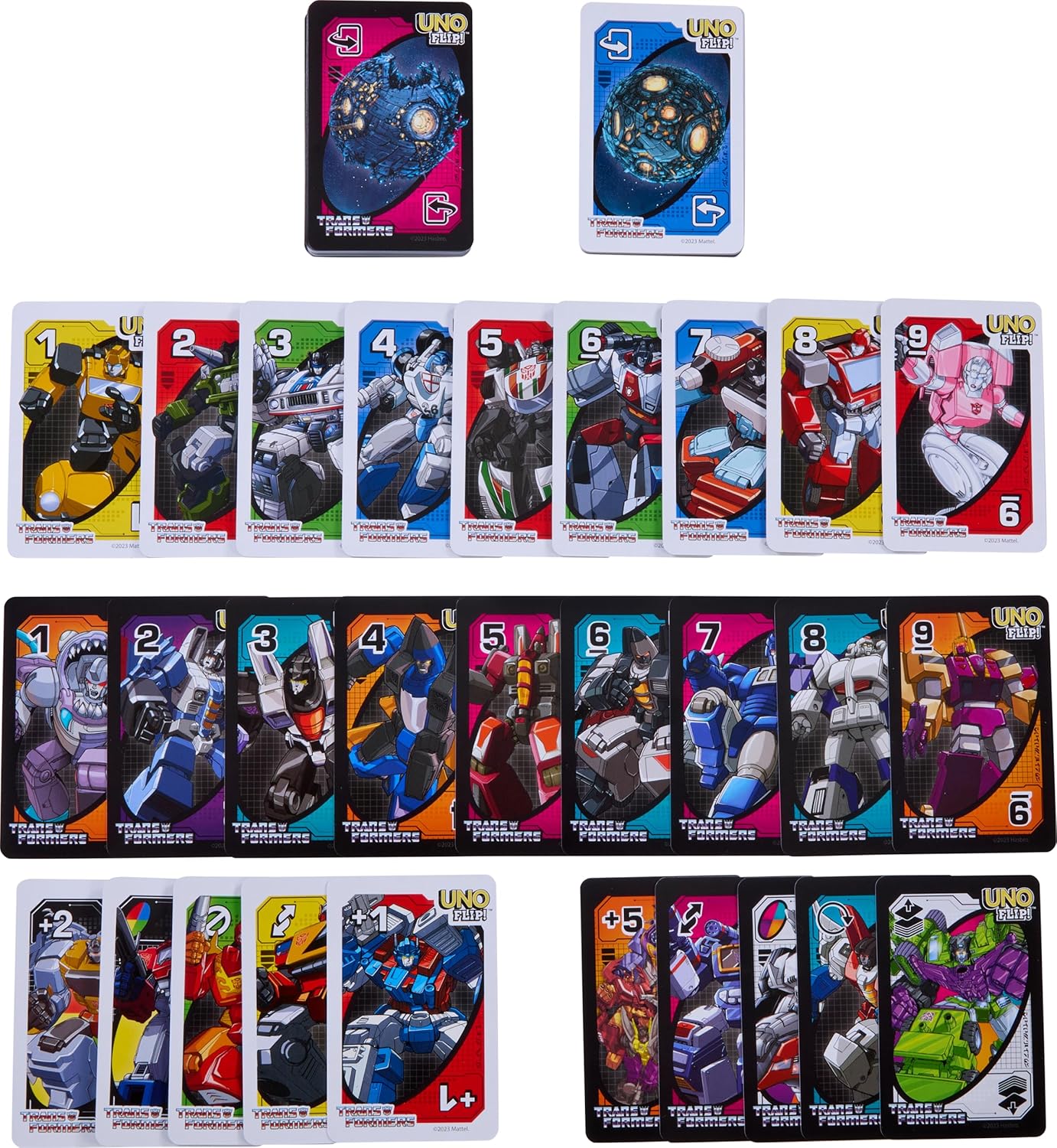 Mattel Games UNO Flip Transformers Card Game for Kids, Adults & Family Nights with Deck Inspired by the Movies, TV Shows & Comics