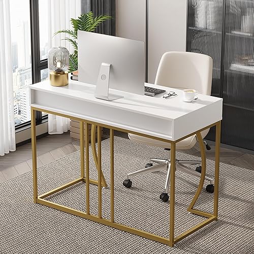 Miniatura 9 de Weehom Escritorio de tocador con cajones escritorio de maquillaje moderno para dormitorio, tocador funcional o escritorio pequeño para computadora