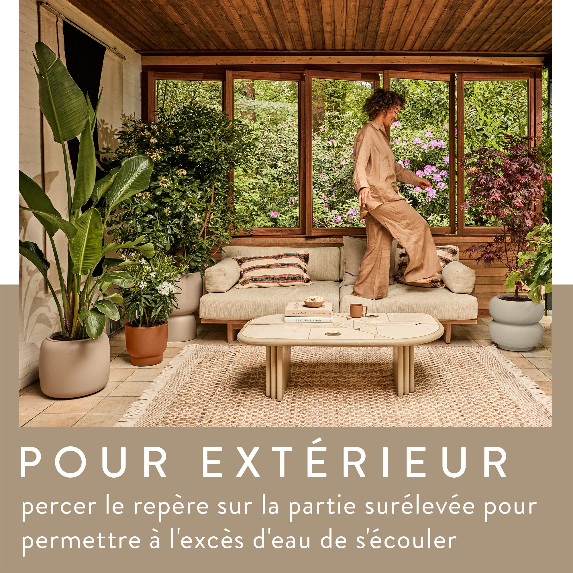 Elho Amber Beads Small 40cm Pot de Fleur - Linen White | Ø 39.2 x H 34.9 cm | Convient à une Utilisation Extérieure | Plastique 100% recyclé