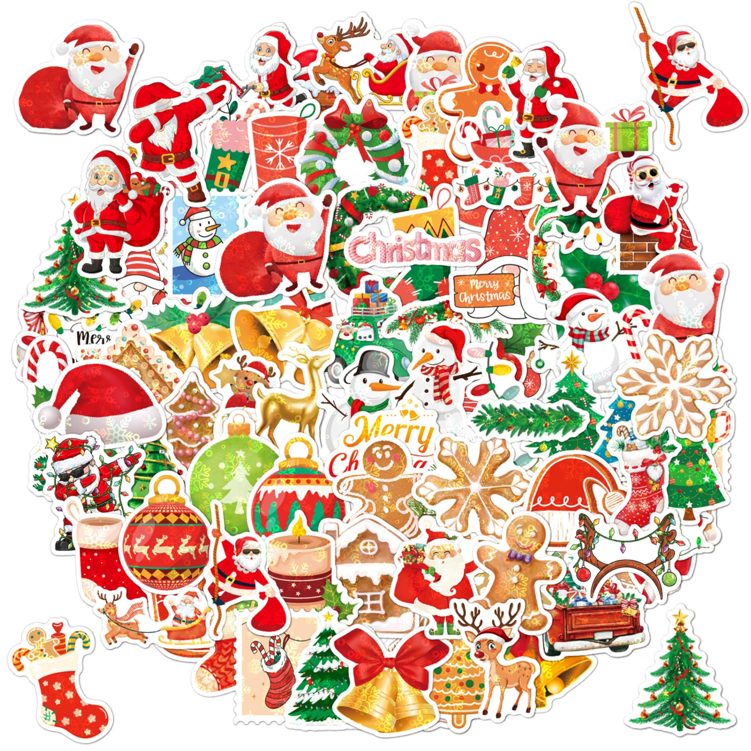 Masper Christmas Stickers, 100 Unique Merry Christmas Stickers, Waterproof Holographic Shiny Vinyl Christmas Labels Stickers for Xmas Decorations Crafts Presents Cards Envelopes Wrapping