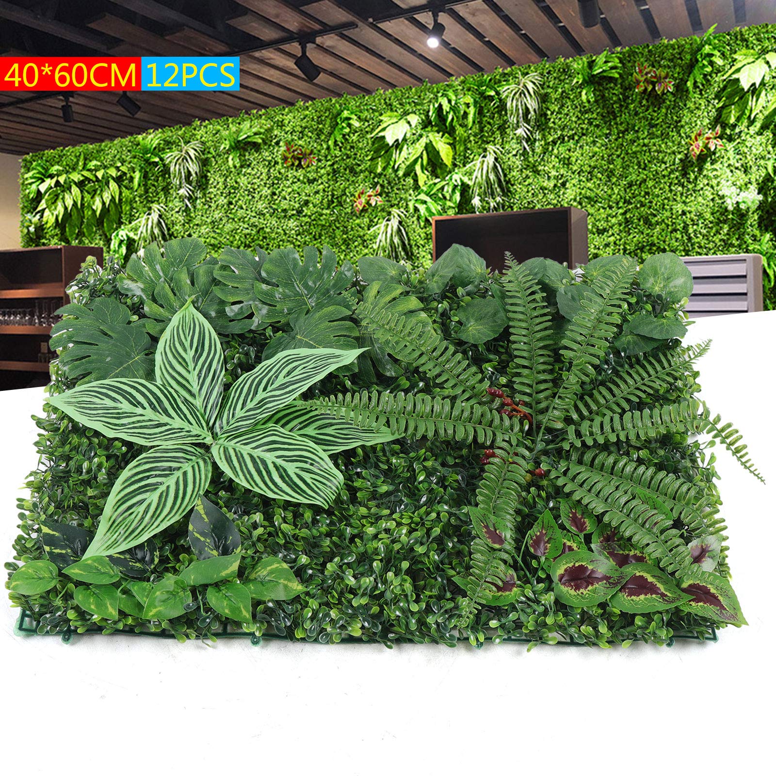 12 Stück Künstliche Pflanzen, 40cm x 60cm Pflanzen Wand, Kunstpflanze Outdoor, Sichtschutz Wanddeko Teppich Rasen, Plastikpflanzen für Zäunen Mauern Terrassen Gärten