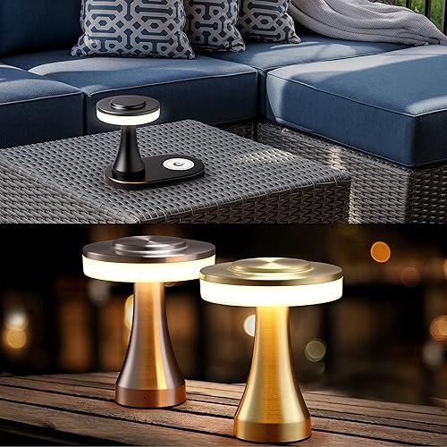 Miniatura 7 de OBright - Lámpara de mesa LED portátil con almohadilla de carga inalámbrica lámpara de noche regulable y recargable luz ambiental para patio