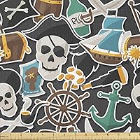 Vista 40 de Ambesonne The Yard, muñecas japonesas Kokeshi con estampado de flores de Sakura, estampado cultural, tela de punto elástico para ropa, costura