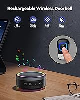 Vista 4 de TECKNET Timbre inalámbrico con altavoz Bluetooth, timbre portátil 2 en 1 con luz RGB, 100dB y modo silencioso, altavoz Bluetooth con sonido estéreo