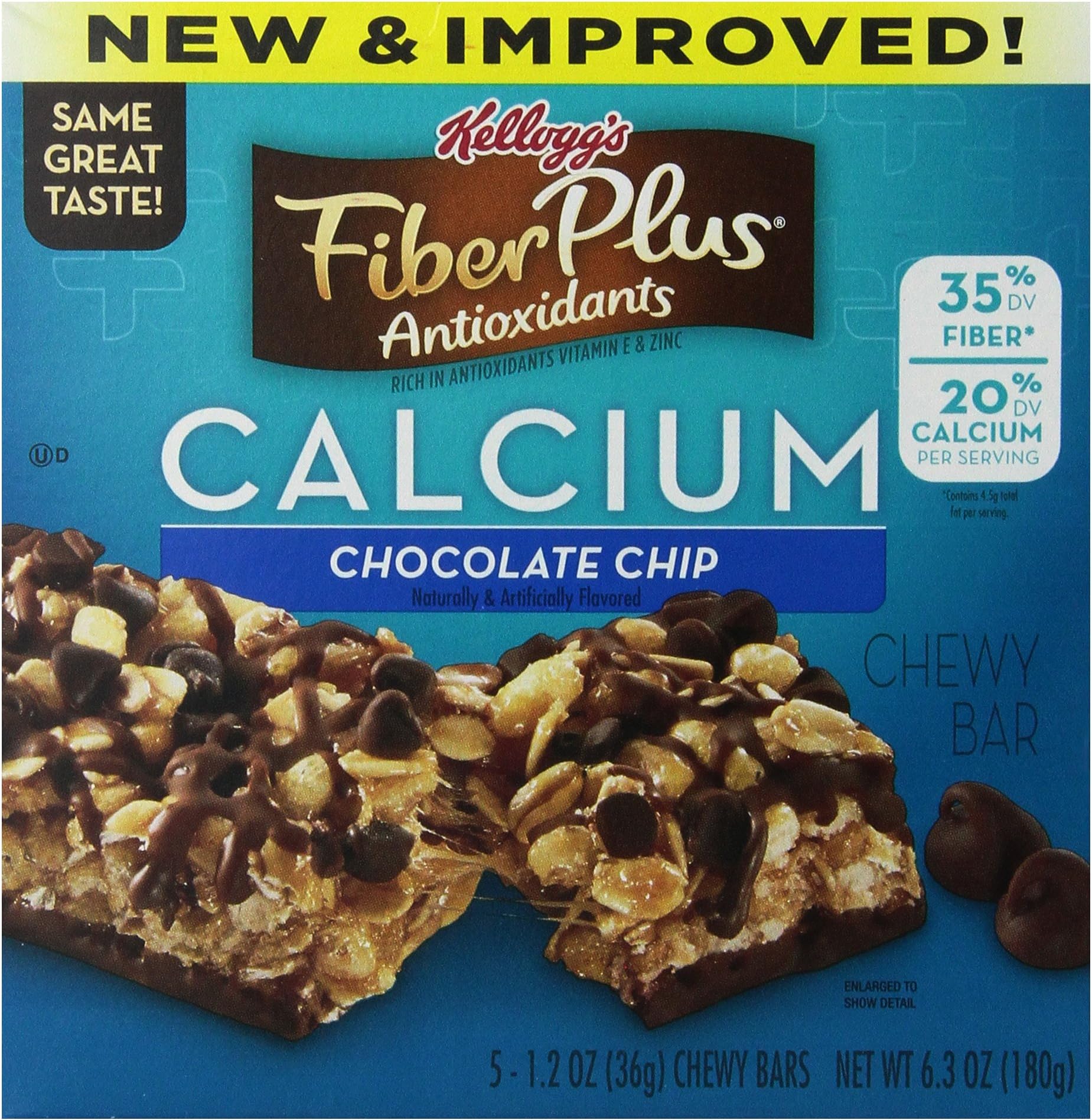 FiberPlus Antioxidant Bars, Chocolate Chip, 5-Count Bars 1.2 oz(Pack of 12)