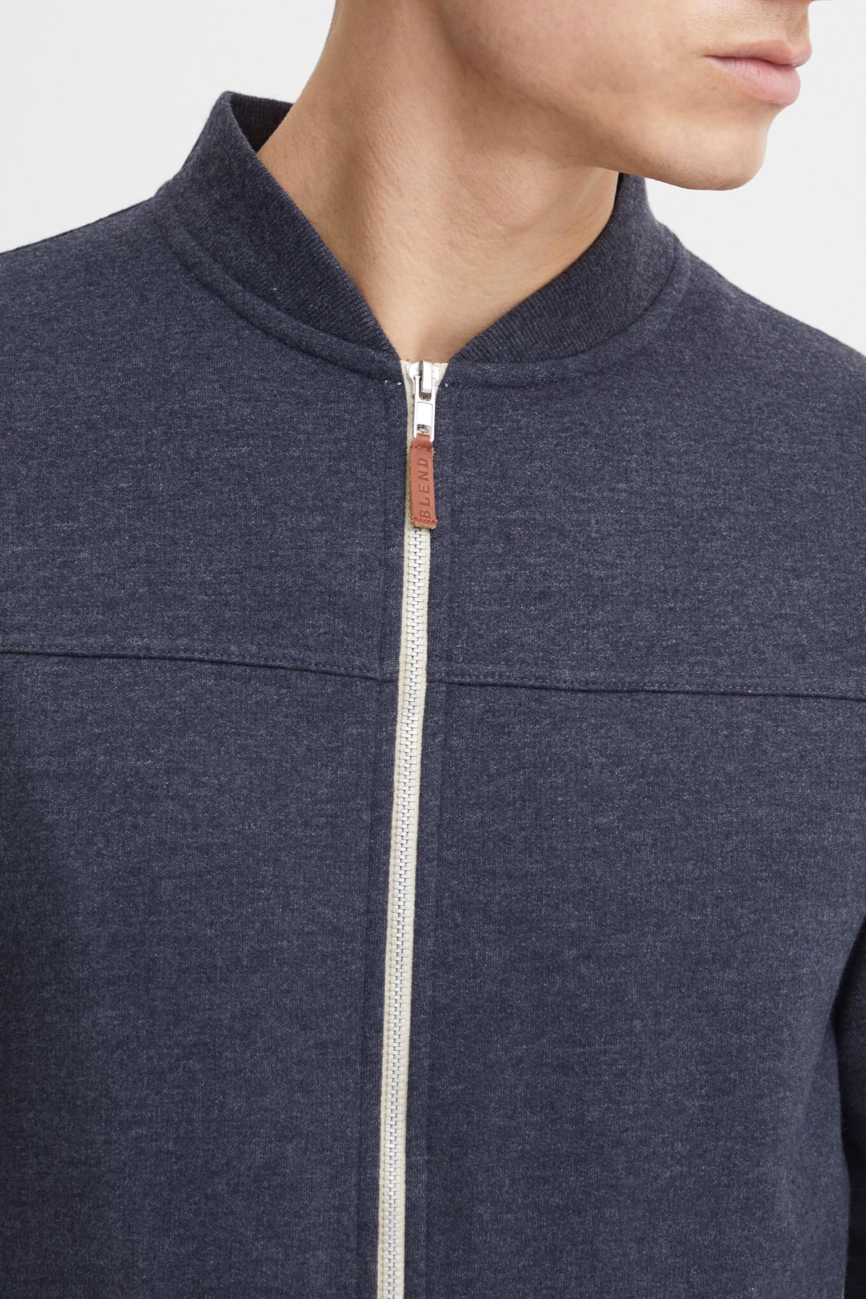 BLEND BHArco Homme Veste en Sweat College Veste Cardigan avec col Montant Court Fermeture éclair Poche Kangourou Mélange de Coton Regular Fit