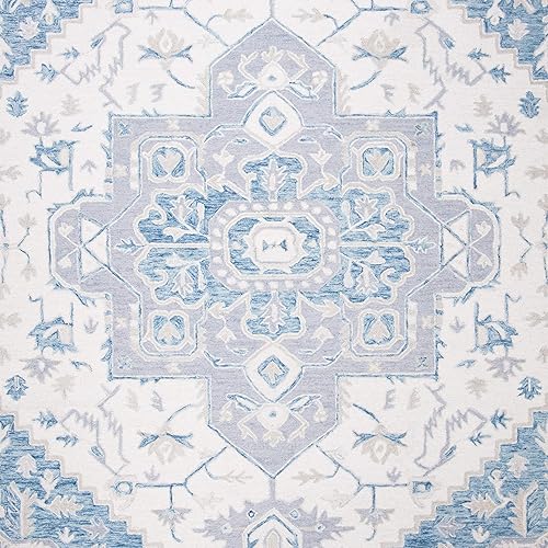 Miniatura 6 de Safavieh Micro-Loop Collection - Alfombra de área de 8 x 10 pies, marfil y azul marino, hecha a mano con medallón de lana Shabby Chic, ideal para