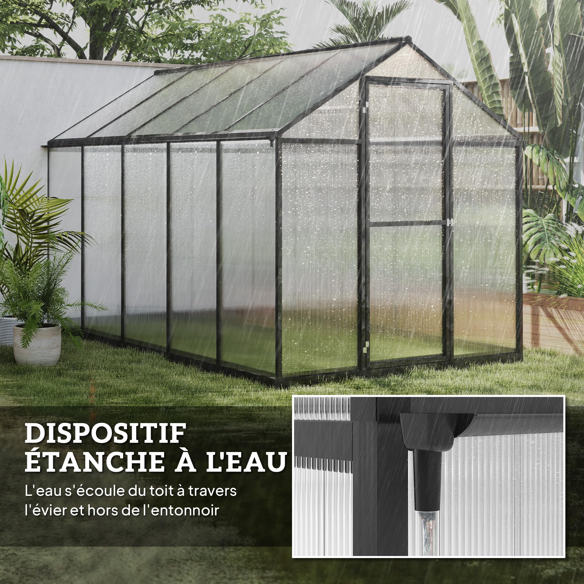 Outsunny Serre de Jardin en Aluminium Polycarbonate, Serre avec fenêtres supérieures réglables, Porte battante, abri extérieur résistant aux intempéries pour Plante Fleur, 303x183x195 cm, Transparent