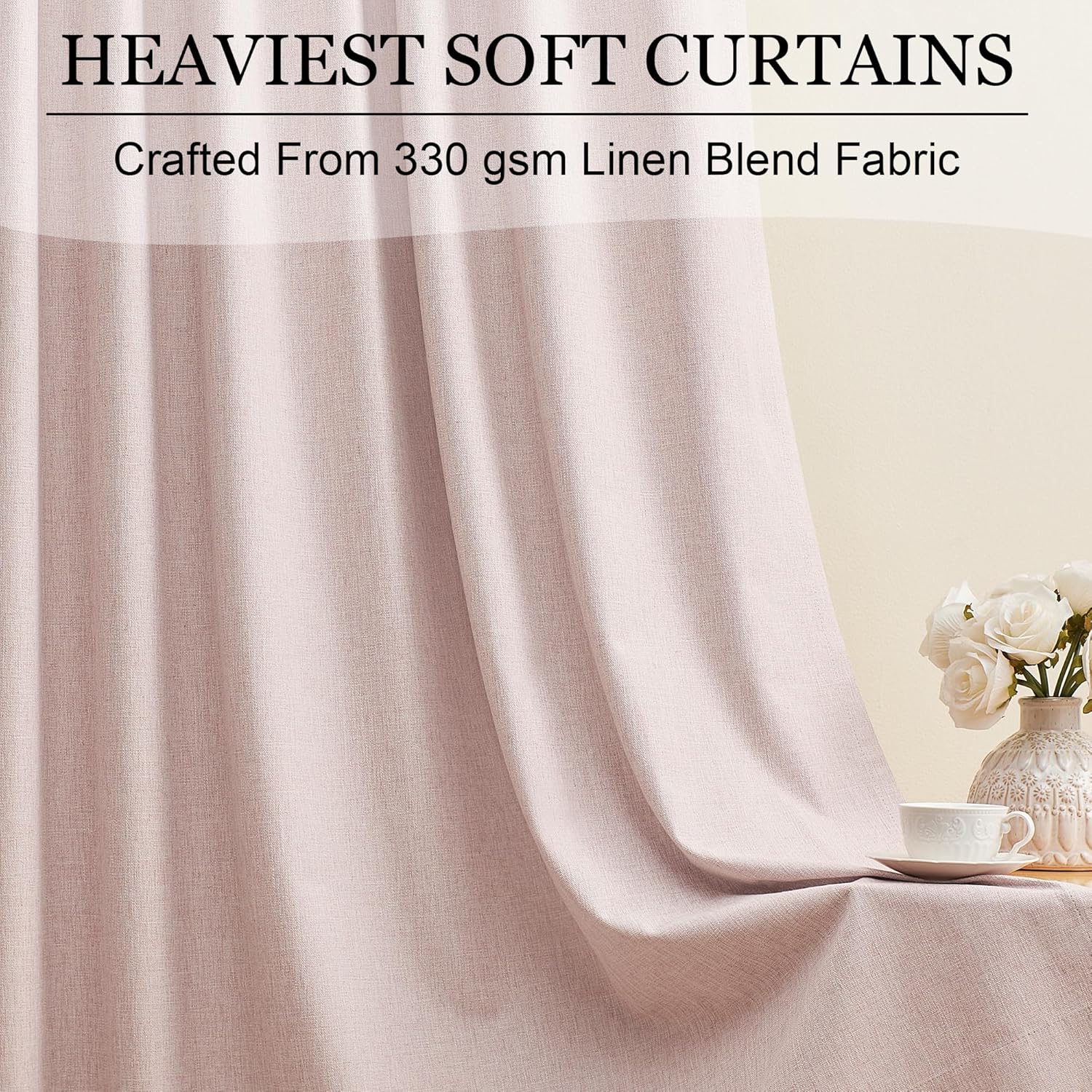 Blackout Curtains 45 Inch Long for Bedroom Living Room 2 Panels Set, Linen Black Out Curtain Thermal Insulated Noise Reducing Room Darkening Pink Drapes with Back Tab