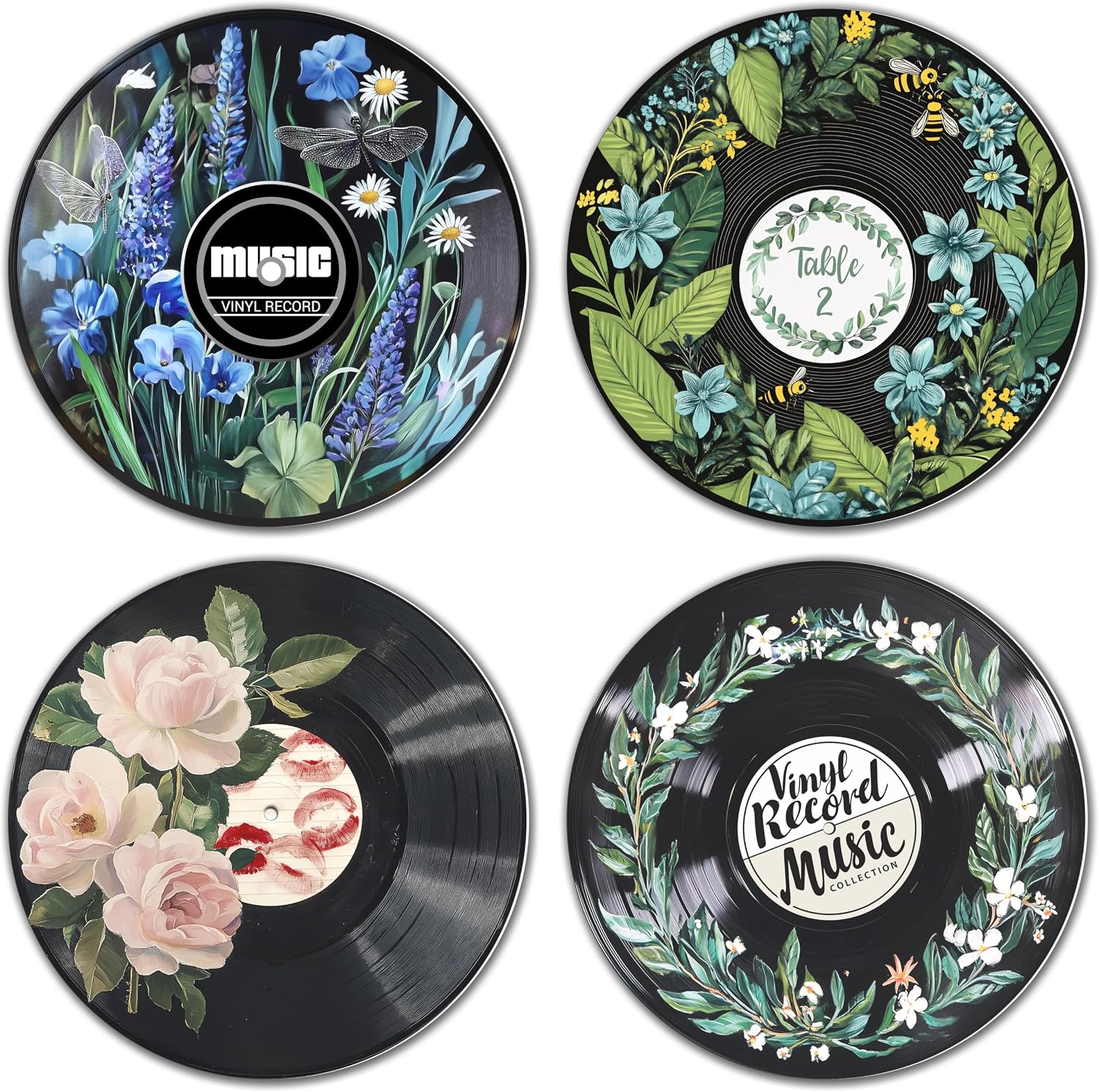 Hippie Decor, Posters for Room Aesthetic - Botanical Wall Art, Record Decor, 4 Pcs 12"