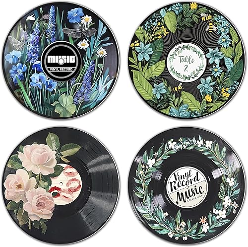 Decoración hippie, carteles para estética de habitación, arte botánico de pared, decoración de discos, 4 piezas de 12 pulgadas