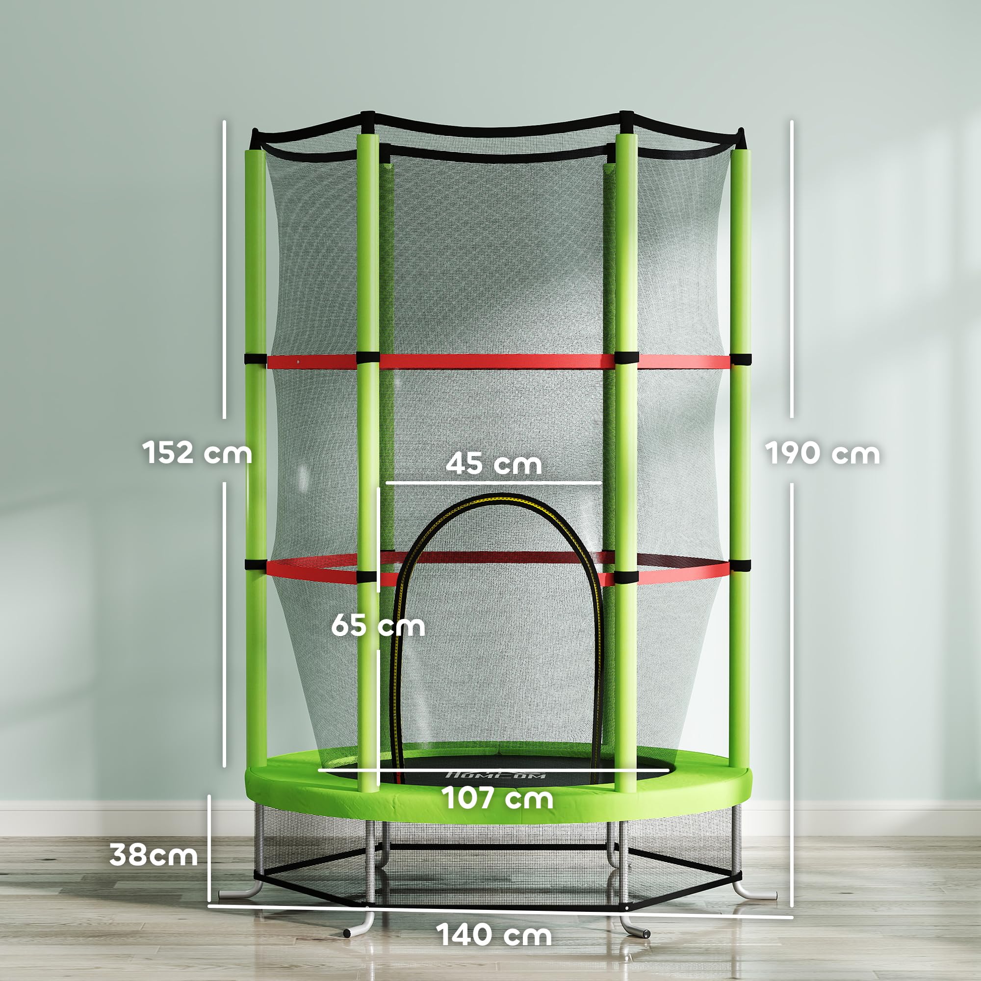 HOMCOM Cama Elástica Infantil Ø140x190 cm Trampolín para Niños de 3-6 Años con Red de Seguridad Carga 45 kg para Interior