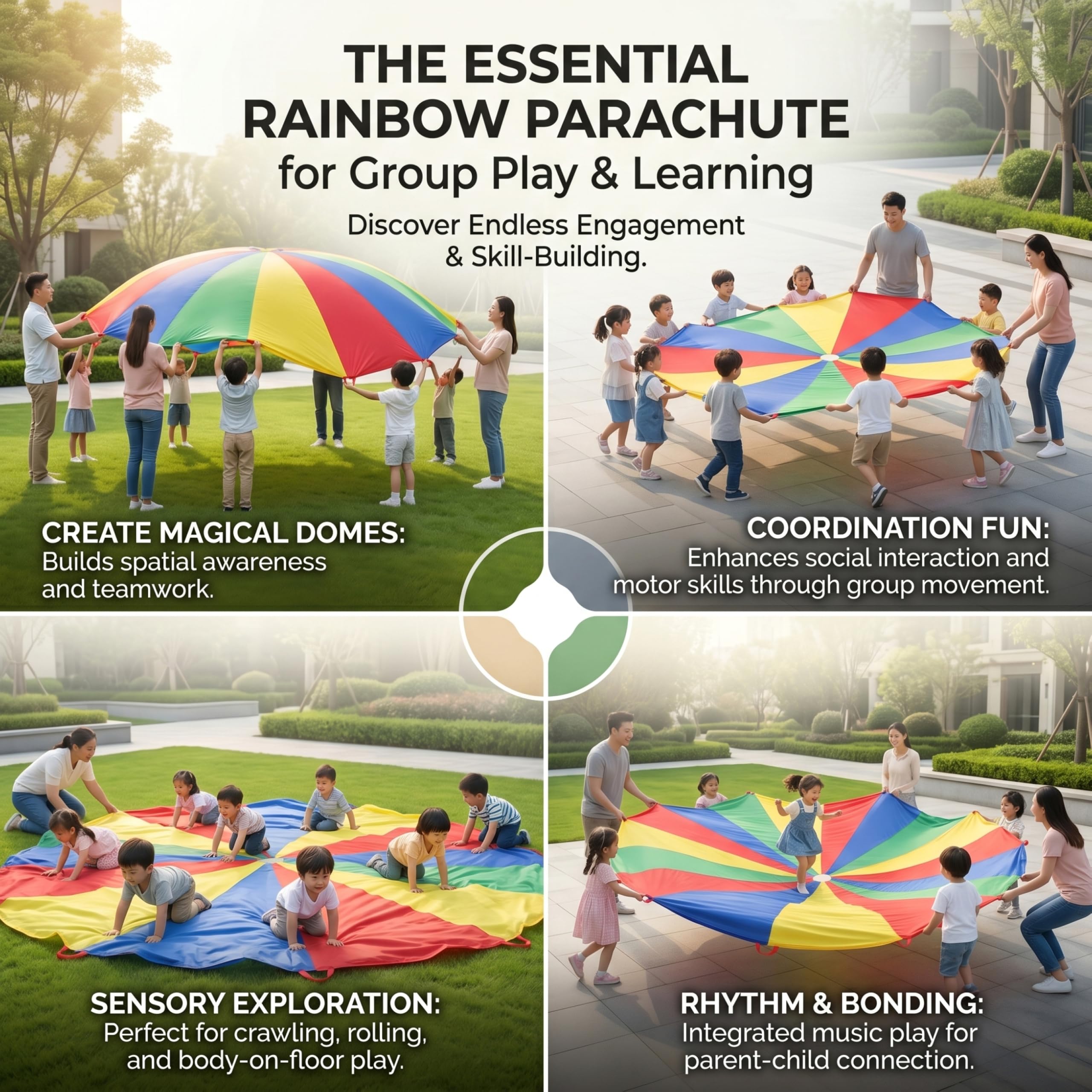 Paracaídas para niños, Juguete sensorial de paracaídas arcoíris de 4 Colores, Juguetes de de 9, 84 pies de diámetro..