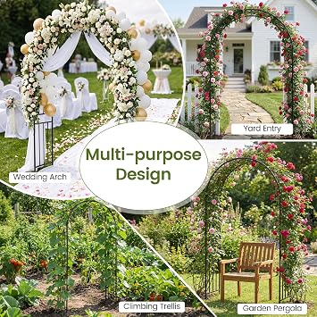 Giantex 86'' Metal Garden Arch, Outdoor Arbor Trellis with 8 Ground Stakes
