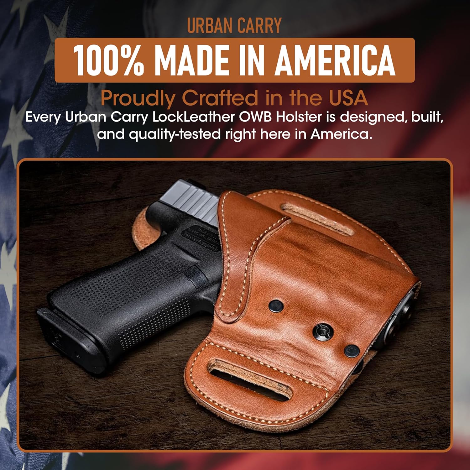 Urban Carry LockLeather OWB Holster | Leather & Kydex Concealed Carry Gun Holster for Men – Secure Slide-Lock System – Compatible with a Wide Range of Firearms – Classic Brown, #209 - Right Hand