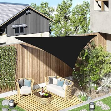 PureFit Triangle Sun Shade Sails Outdoor 16 x 16 x 16 ft - Sun Protection Sunshades UV Block Shade Canopy, Patio Shades for Backyard, Deck and Lawn, Black