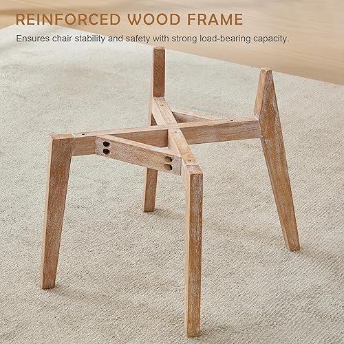 Miniatura 7 de Juego de 2 sillas de comedor tapizadas, sillas de comedor modernas de mediados de siglo con marco de madera maciza desgastada, cojines gruesos y