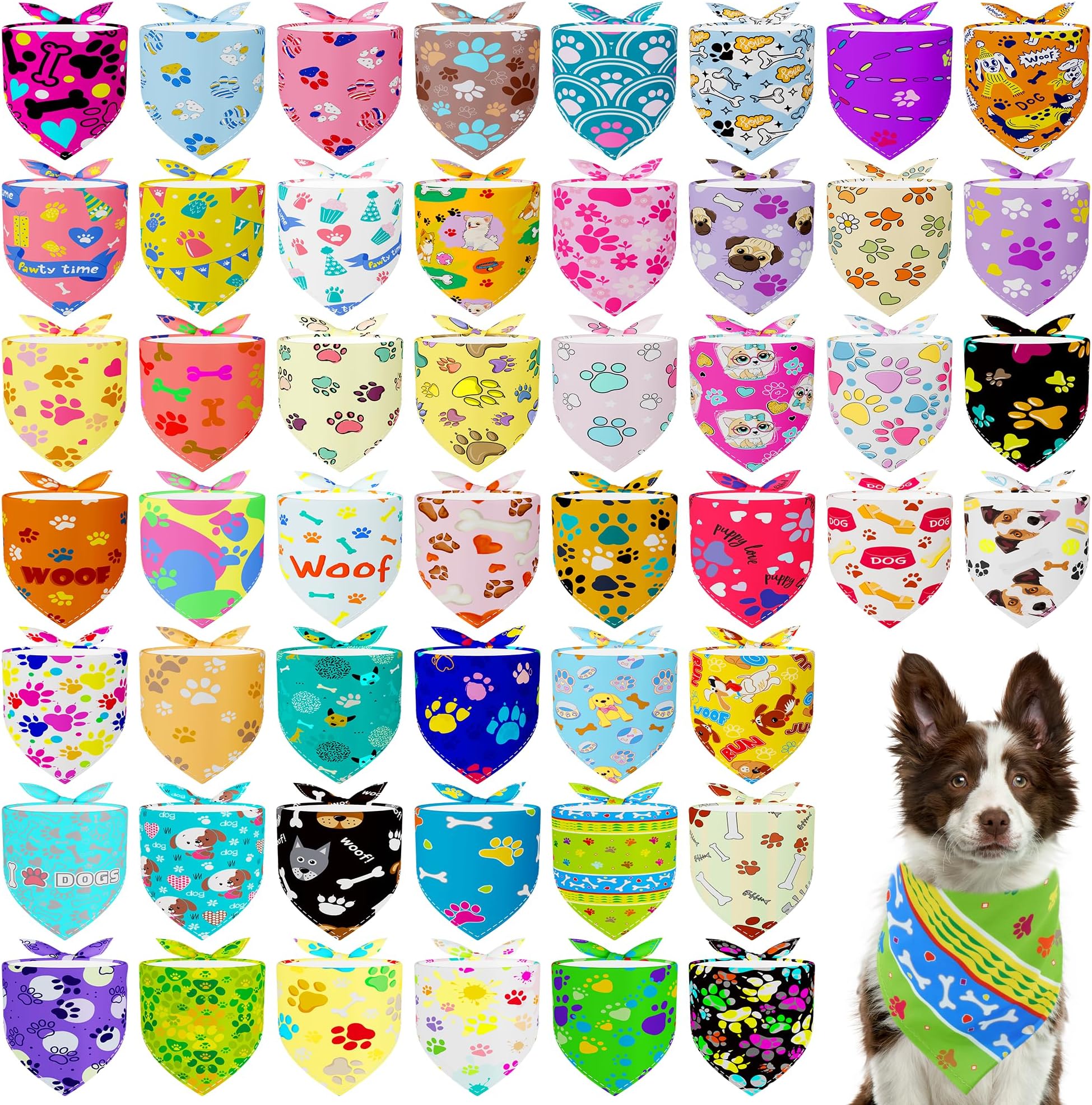 50PCS/Pack Dog Bandanas Large Bulk 33Inch for Extral Large XL XXL Dog Girl Boy with Paw Print Kerchief Triangle Bibs Head Scarves Scarfs Grooming Costume