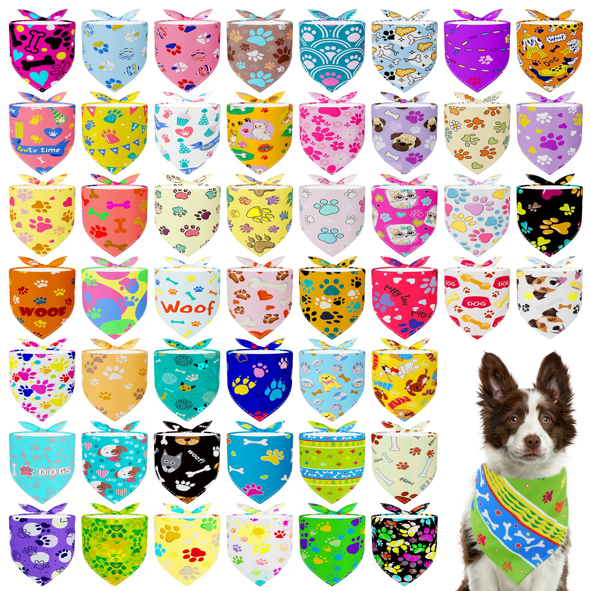 JpGdn 200PCS/Pack Dog Bandanas Large Bulk 33Inch for Extra Large XL XXL Dog Girl Boy with Paw Print Kerchief Triangle Bibs Head Scarves Scarfs