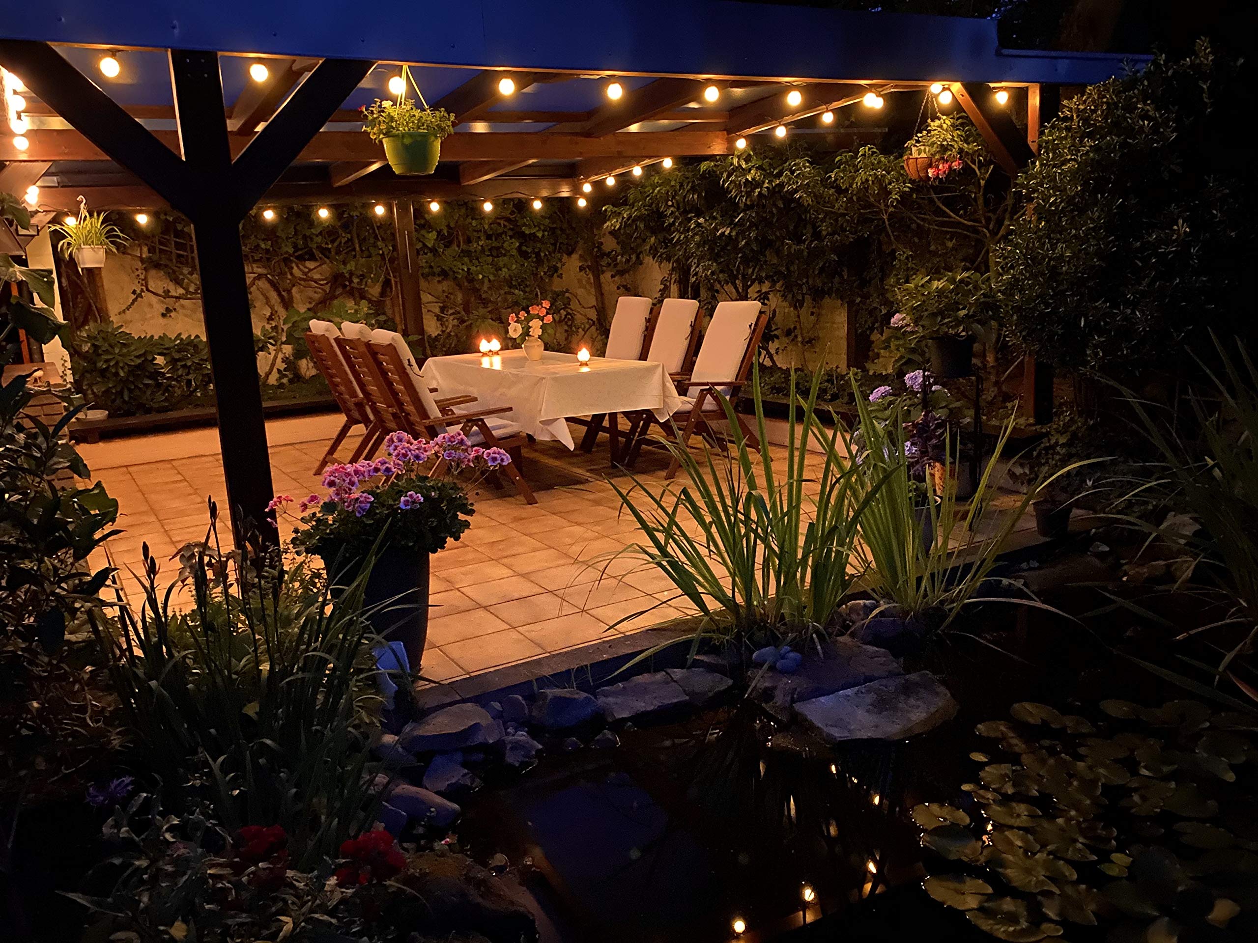Profi Serie- Catena luminose di lampadina a LED, esterno e interno, con cavo di alimentazione, 5m, 10 lampadine, bianco caldo, Prolungabile, IP67, per giardino, terrazza, balcone, party light