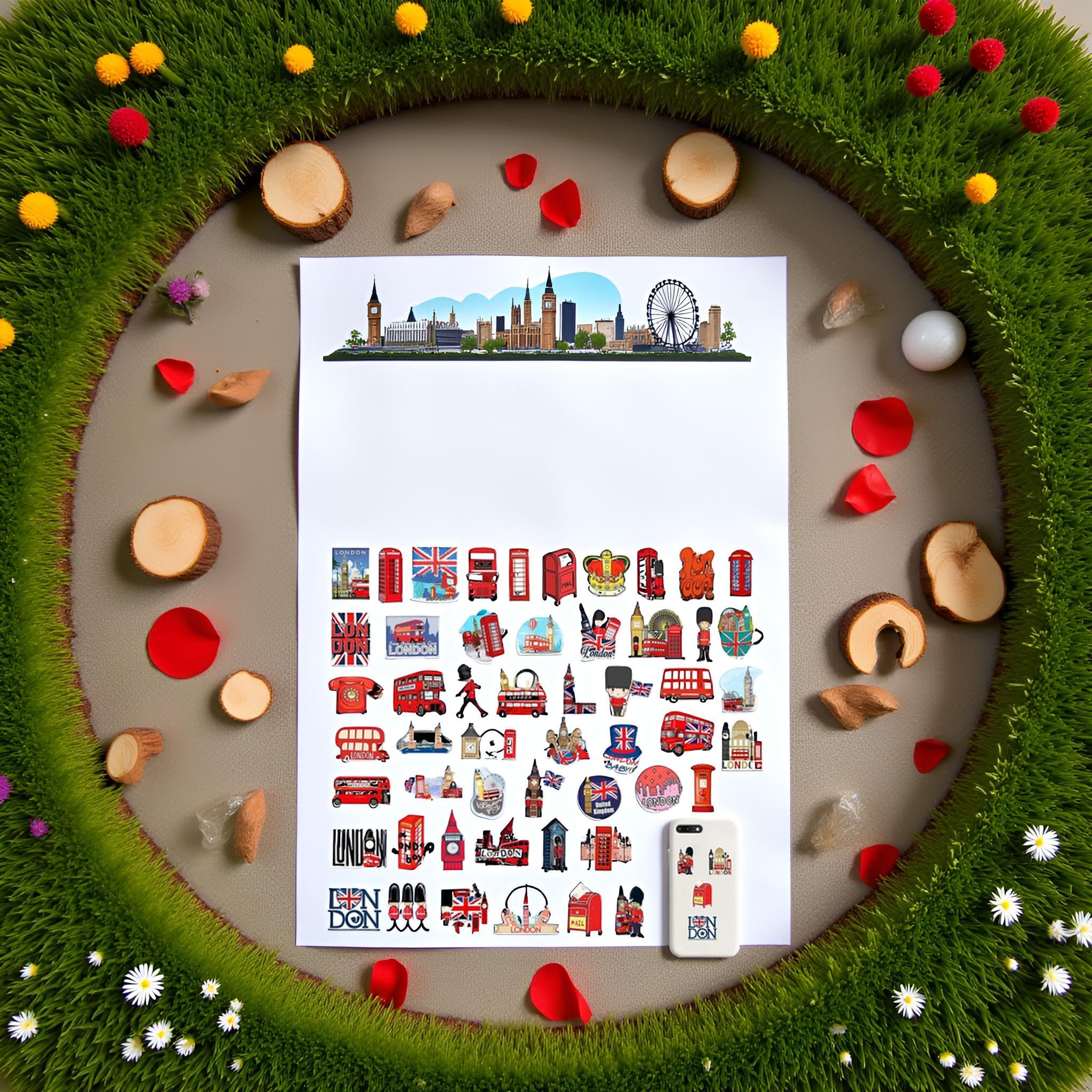 50Pcs London Travel Sticker - Holiday Travel Stickers London England Round Sticker, Multicolor - Image 2