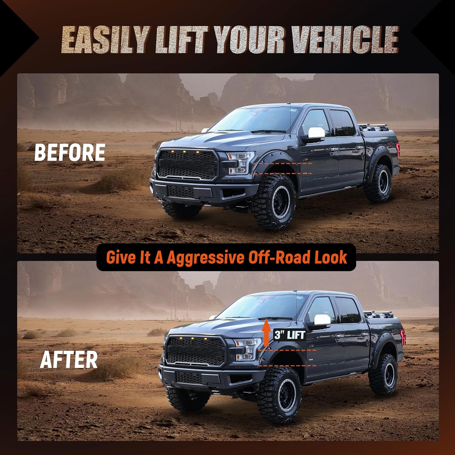 3" Front Leveling Lift Kits for 2004-2024 F150, 3 inch Forged Front Strut Spacers Leveling Kits Compatible with 2004-2024 F-150 2WD 4WD
