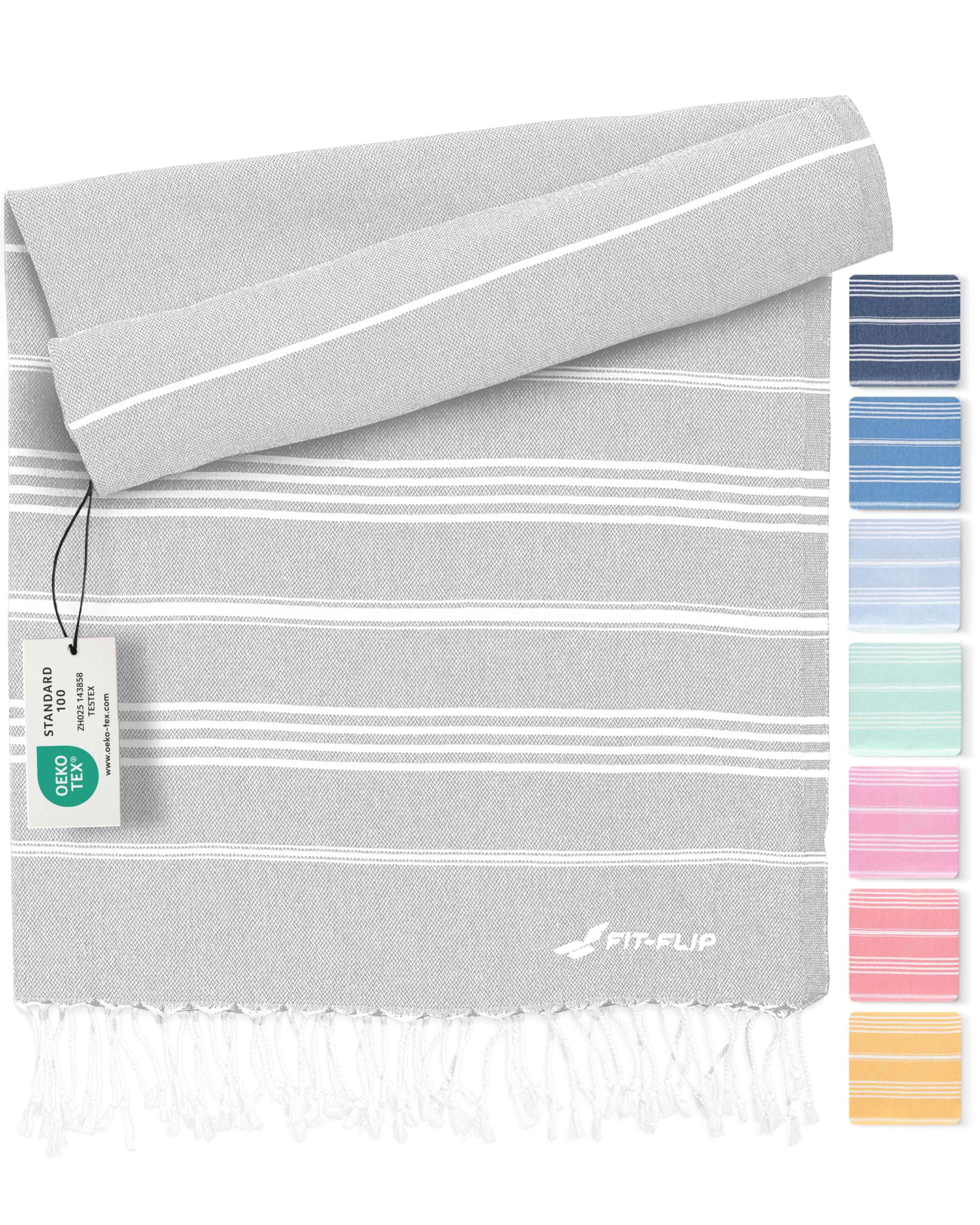 Fit-Flip Hamamtuch aus 100% Baumwolle – saugfähig und schnelltrocknend – türkisches Saunatuch, Strandtuch, Duschtuch, Badetuch, Yogatuch – Light Grey – 100x200cm Sultan