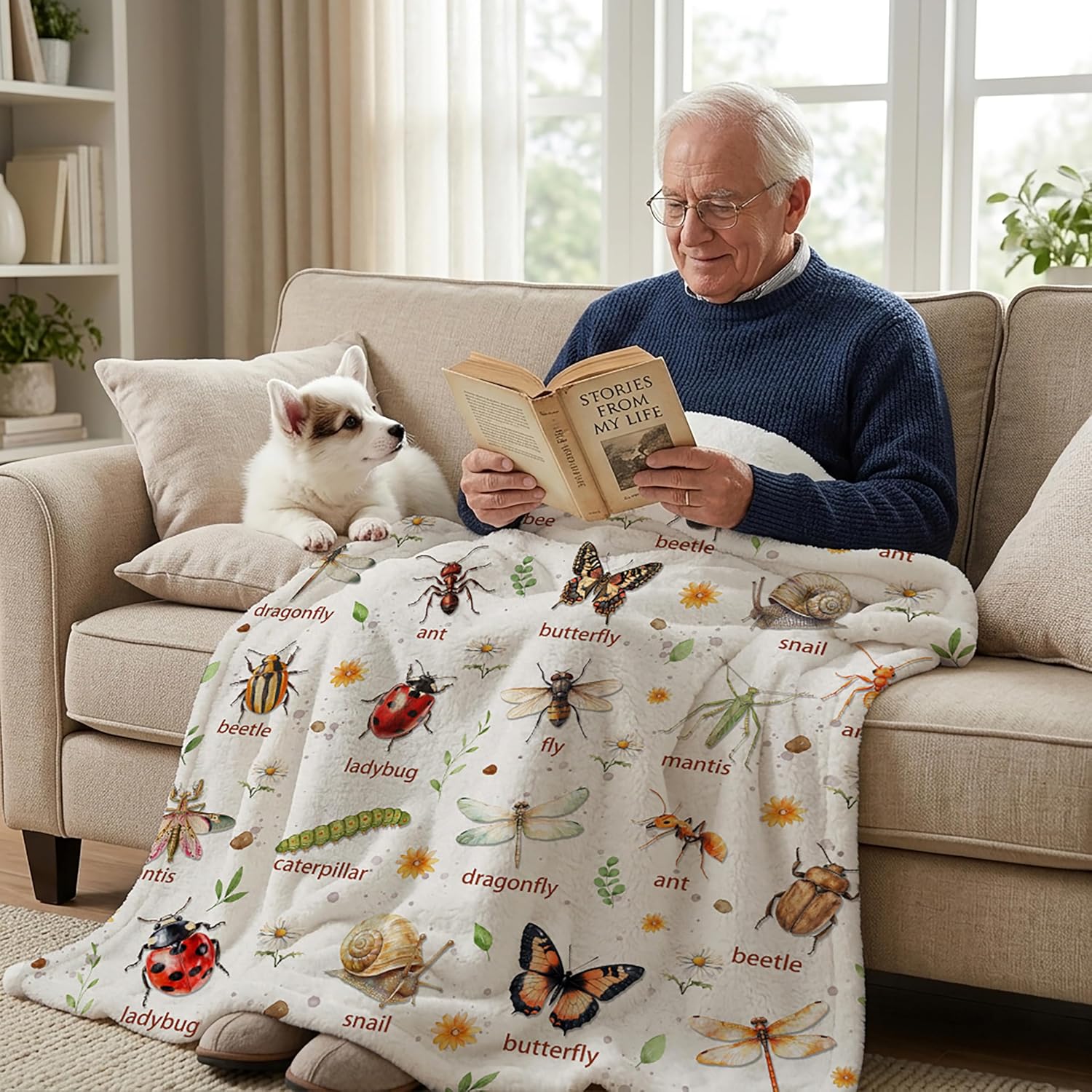 Insects Educational Blanket,Bug Throw Blanket for Kids Boys Girls,Ultra Soft Flannel Nature Science Bedding Decor Gifts for Bug Lovers,40"x50"-Kids/Throw Size