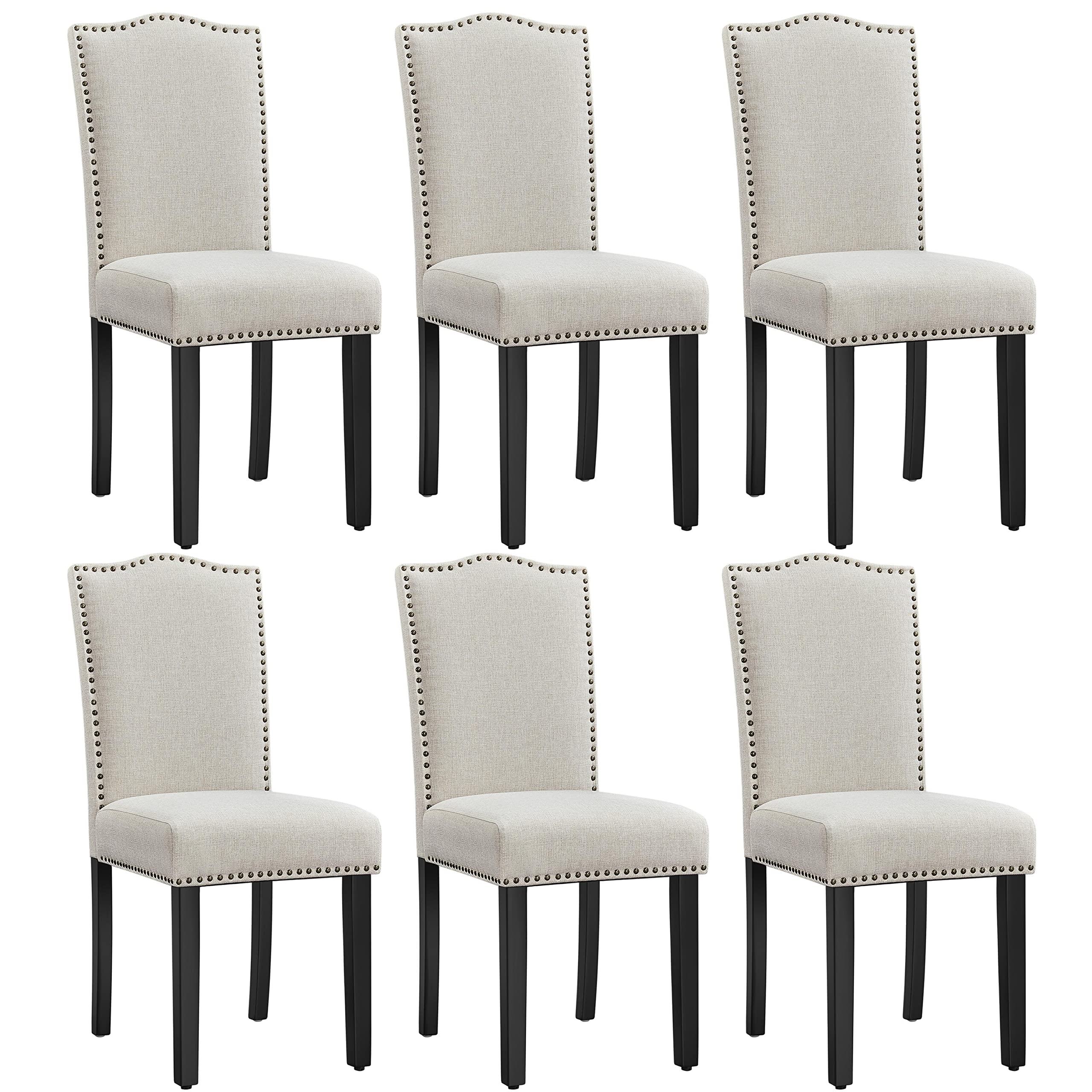 Yaheetech Dining Chairs Set of 6 Modern Kitchen Chairs with Fabric Upholstered Seat and Solid Wood Legs for Home/Kitchen/Living Room, Beige