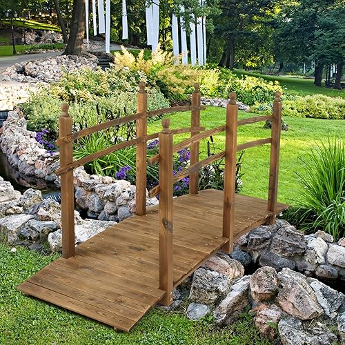 Vista 92 de VINGLI Puente de jardín, arco de madera clásico con pasarelas de seguridad (negro, 7.5 pies)