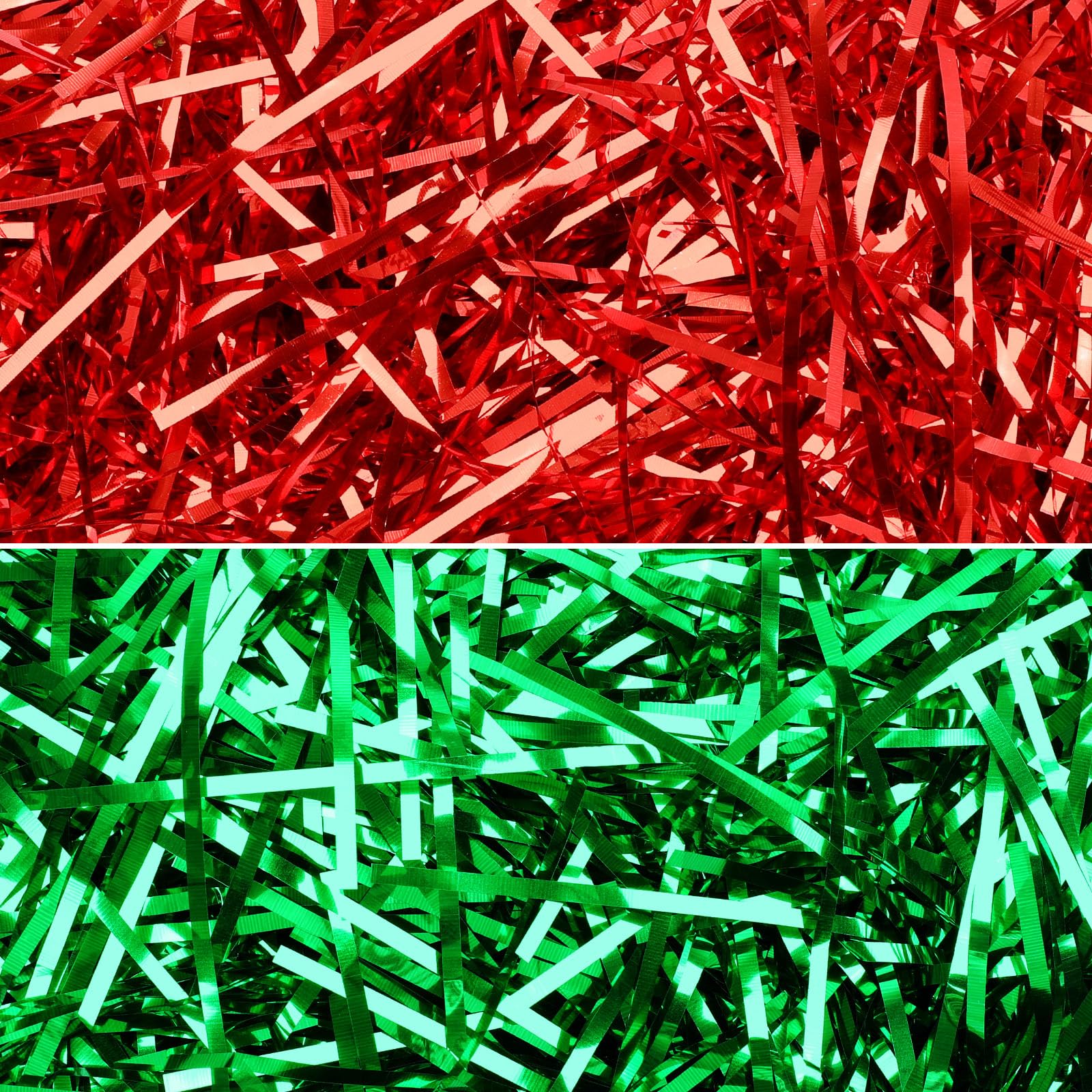 JULBEAR 7oz Christmas Glitter Shredded Tissue Paper, Shred Sparkly Red Green Iridescent Shredded Tissue Plastic Paper for Christmas Holiday Hampers and Gift Boxs Stuffing